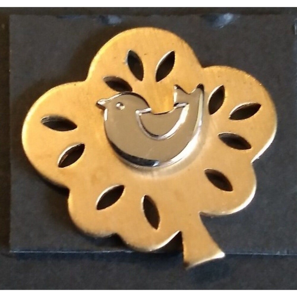 Vintage Bird Leaf Tree Gold Toned and Silver Toned Pin by Avon